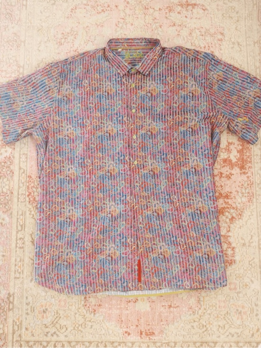 Westport Black, Vintage Colorful Short-Sleeve Patterned Men’s Shirt